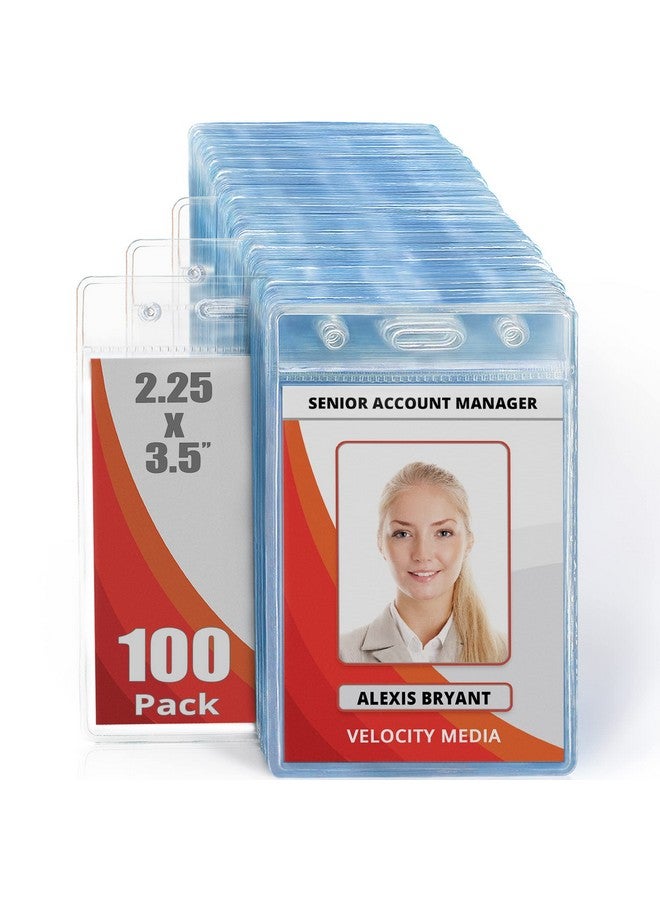 MIFFLIN Vertical Zipperless Id Badge Holder (Clear, 2.25X3.5 Inch, 100 Pack), Quick Load Plastic Name Card Pouch In Bulk  - Image 1