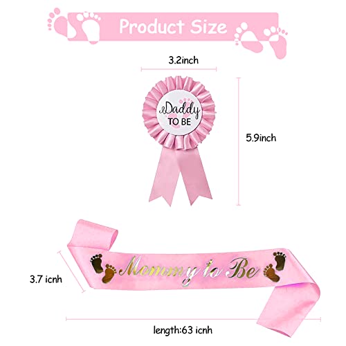 NAOKBOEE 2 Packs Pink Baby Shower Mommy to be Sash and Daddy to Be Badge, Baby Shower Baby Gender Reveal Party Supplies Decorations Gift - Image 2