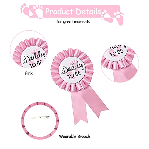 NAOKBOEE 2 Packs Pink Baby Shower Mommy to be Sash and Daddy to Be Badge, Baby Shower Baby Gender Reveal Party Supplies Decorations Gift - Image 4