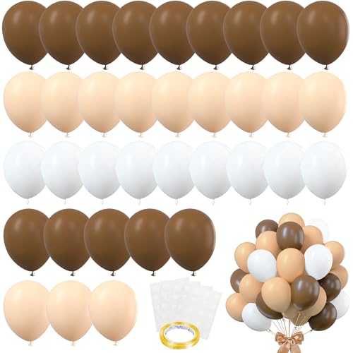 BANBALLON 82 PCS Party Balloons Kit Latex 10 inch Brown Khaki Cream Balloons with Brown Ribbon Bow for Weeding Party Valentines Day Decorations Baby Shower Bear Party Supplies Style 5 - Image 1