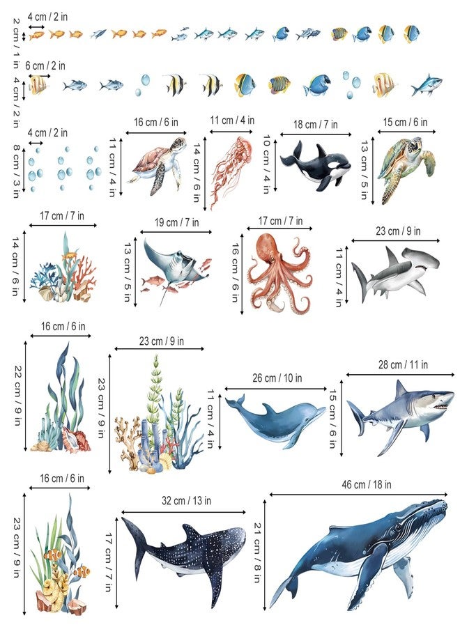 decalmile Under The Sea Fish Wall Decals Ocean Animal Sea Turtle Seaweed Whale Wall Stickers Bathroom Baby Nursery Bedroom Living Room Wall Decor - Image 4