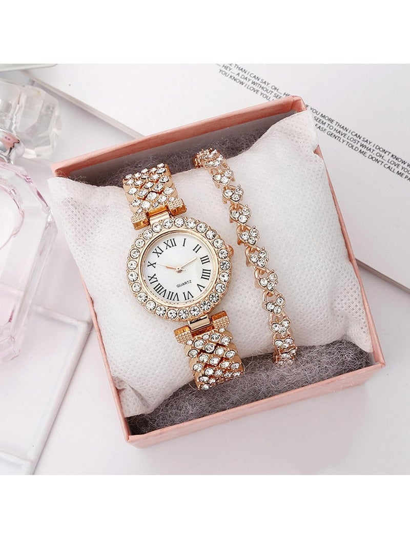 GUDOO Women Luxury Watches, 2 PCS Analogue Quartz Diamond Watches with Stainless Steel Strap, Lady Watches with Bracelet Set, Lady Rhinestone Wrist Watch and Jewelry Cuff Bracelet Set - Image 3