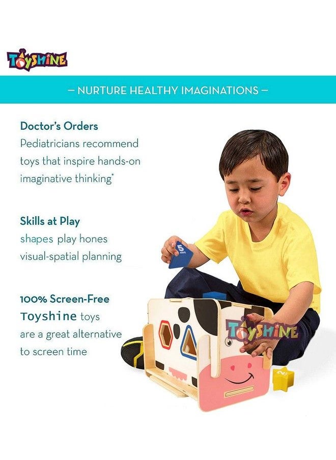 Toyshine - Cow Shaped Wooden Blocks Shape Sorter Cube Building Blocks - Image 1