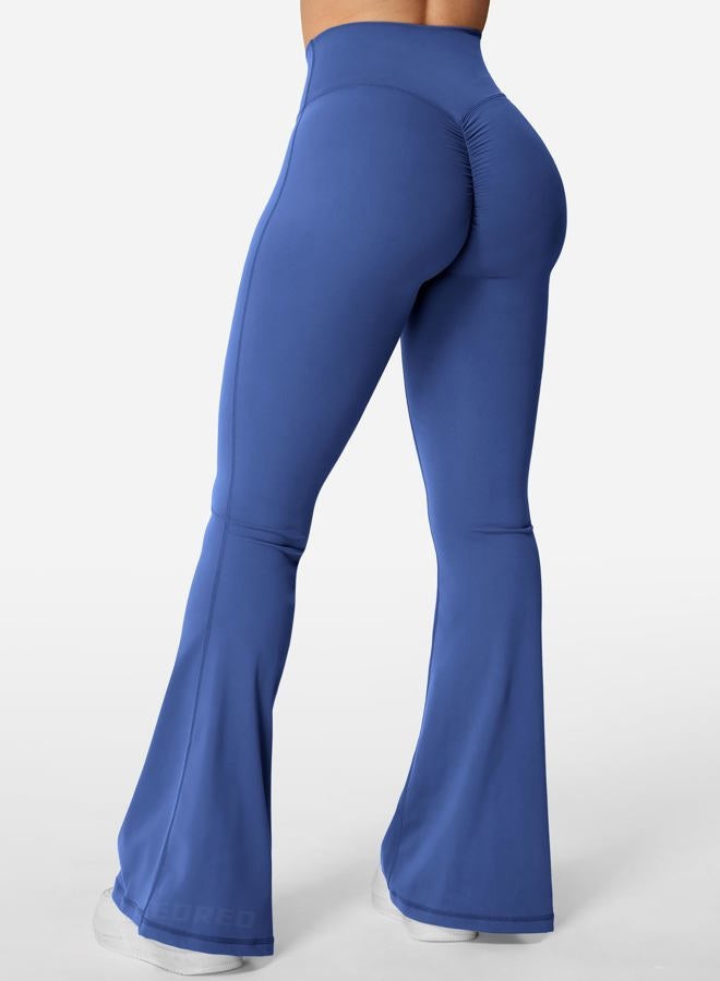 YEOREO Kalie Flare Scrunch Leggings for Women V Cross Waist Bell Bottom Yoga Pants Tummy Control Bootcut Workout Leggings Blue S - Image 3