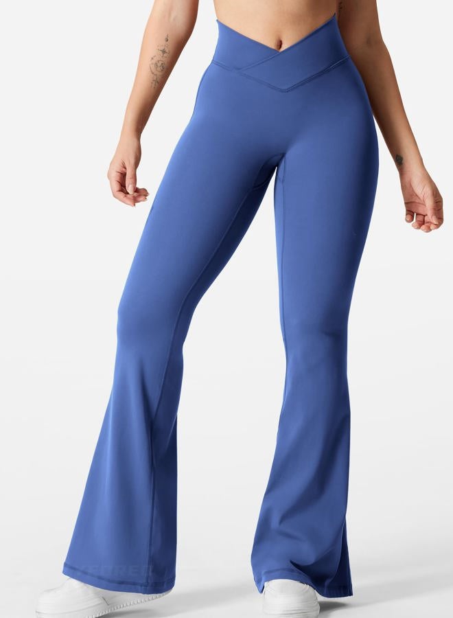 YEOREO Kalie Flare Scrunch Leggings for Women V Cross Waist Bell Bottom Yoga Pants Tummy Control Bootcut Workout Leggings Blue S - Image 2