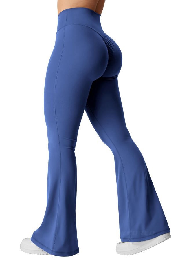 YEOREO Kalie Flare Scrunch Leggings for Women V Cross Waist Bell Bottom Yoga Pants Tummy Control Bootcut Workout Leggings Blue S - Image 1