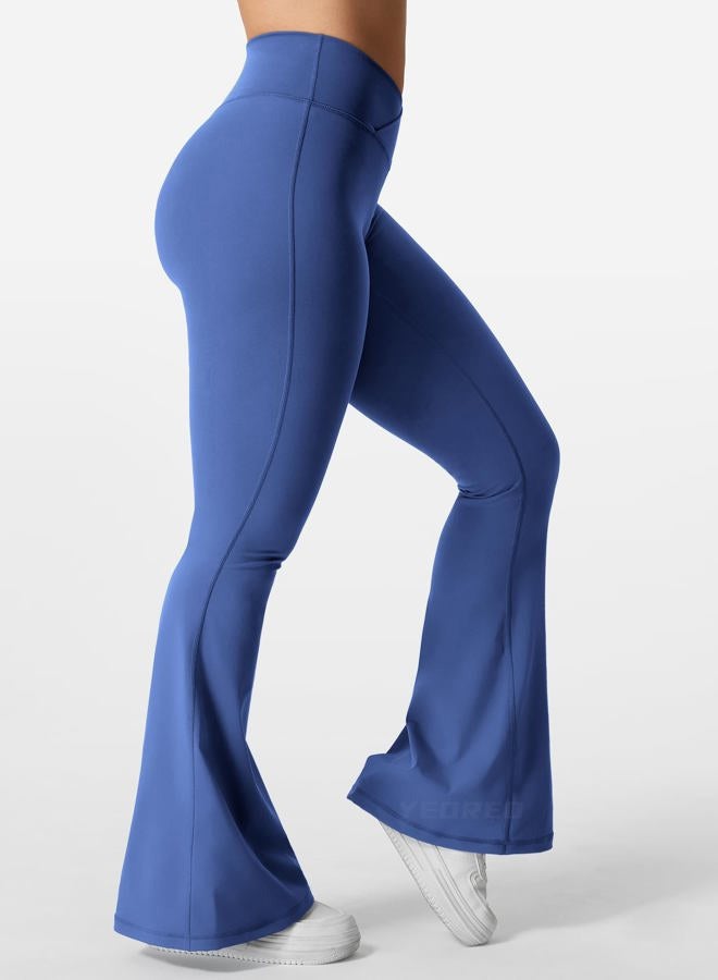 YEOREO Kalie Flare Scrunch Leggings for Women V Cross Waist Bell Bottom Yoga Pants Tummy Control Bootcut Workout Leggings Blue S - Image 4