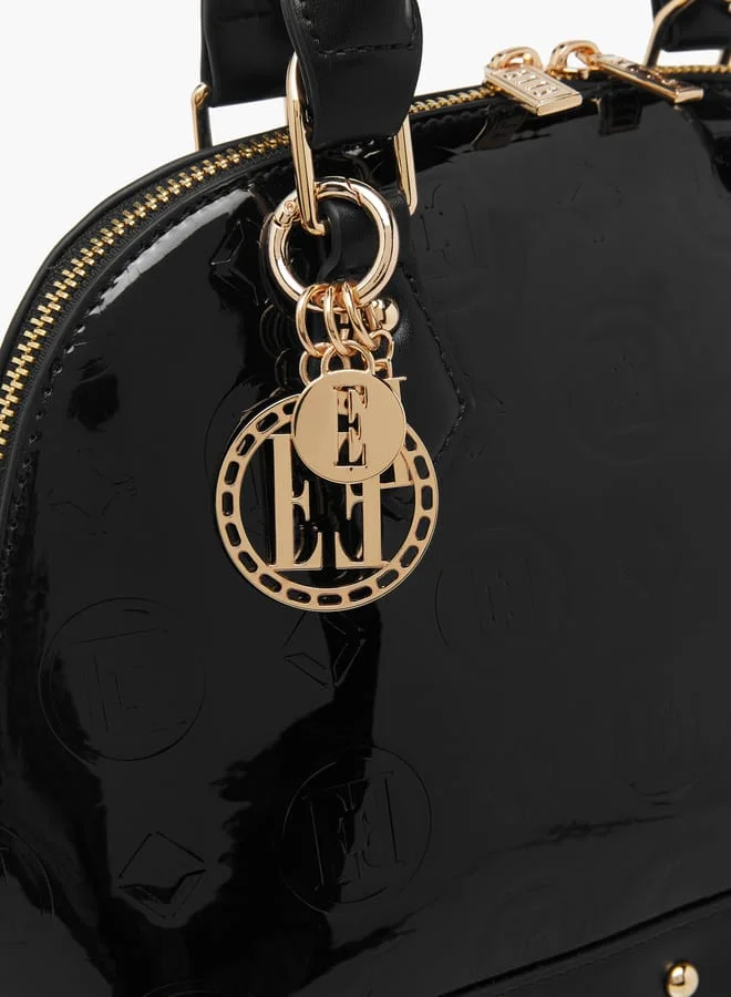 ELLE Women Monogram Embossed Tote Bag with Top Handles and Detachable Strap