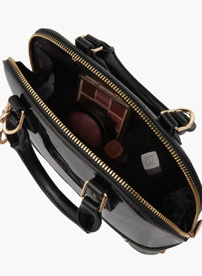 ELLE Women Monogram Embossed Tote Bag with Top Handles and Detachable Strap