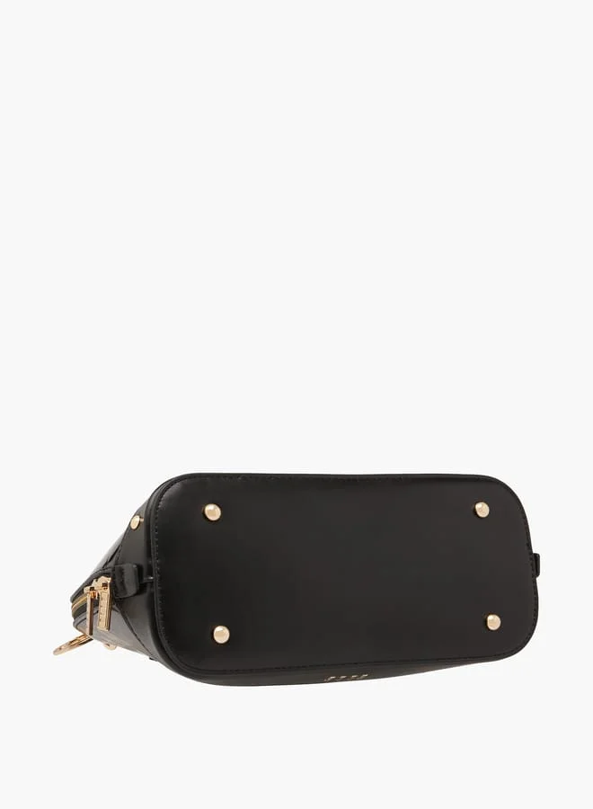ELLE Women Monogram Embossed Tote Bag with Top Handles and Detachable Strap