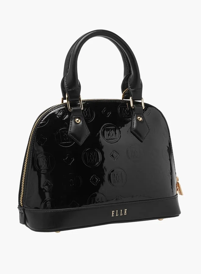 ELLE Women Monogram Embossed Tote Bag with Top Handles and Detachable Strap