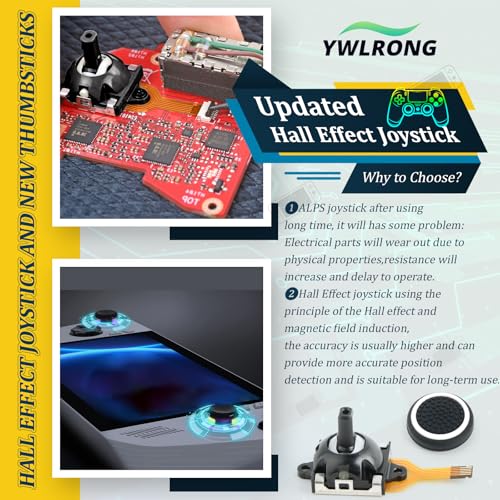 YWLRONG عبوة 2 من عصي التحكم بتأثير هول لاستبدال عصا التحكم Asus ROG Ally RC71L لعصا التحكم GPD Win3 Windows 10 وحدة استشعار تناظرية ثلاثية الأبعاد ملحقات أجزاء وحدة التحكم المحمولة مع أدوات الإصلاح - Image 3