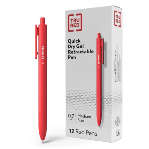 TRU RED Retractable Gel Pens, Medium Point 0.7mm, Red Ink, 12 Pack – Quick‑Dry Pens for Grading, Editing & Mark‑Up - Image 1