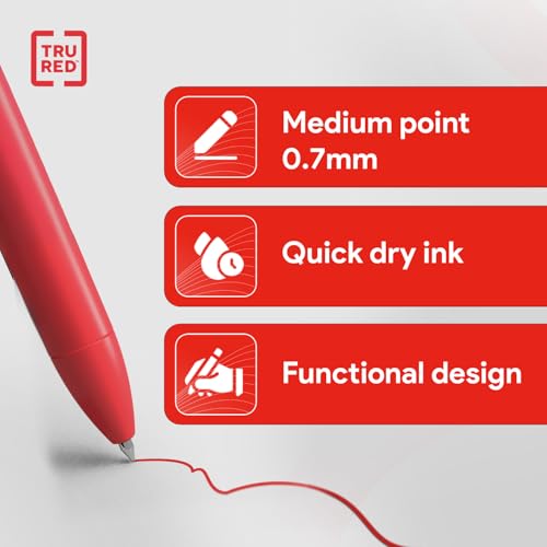 TRU RED Retractable Gel Pens, Medium Point 0.7mm, Red Ink, 12 Pack – Quick‑Dry Pens for Grading, Editing & Mark‑Up - Image 3