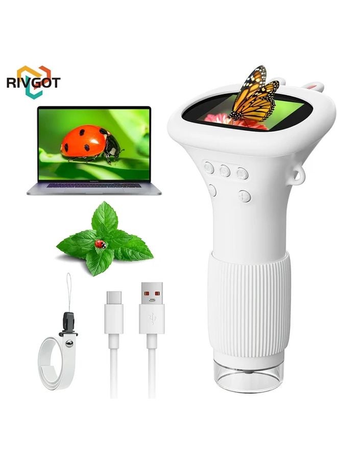 Rivgot White Kids Microscope With 2 Inch IPS Screen 1000x Magnification Educational Science Toy - Image 1