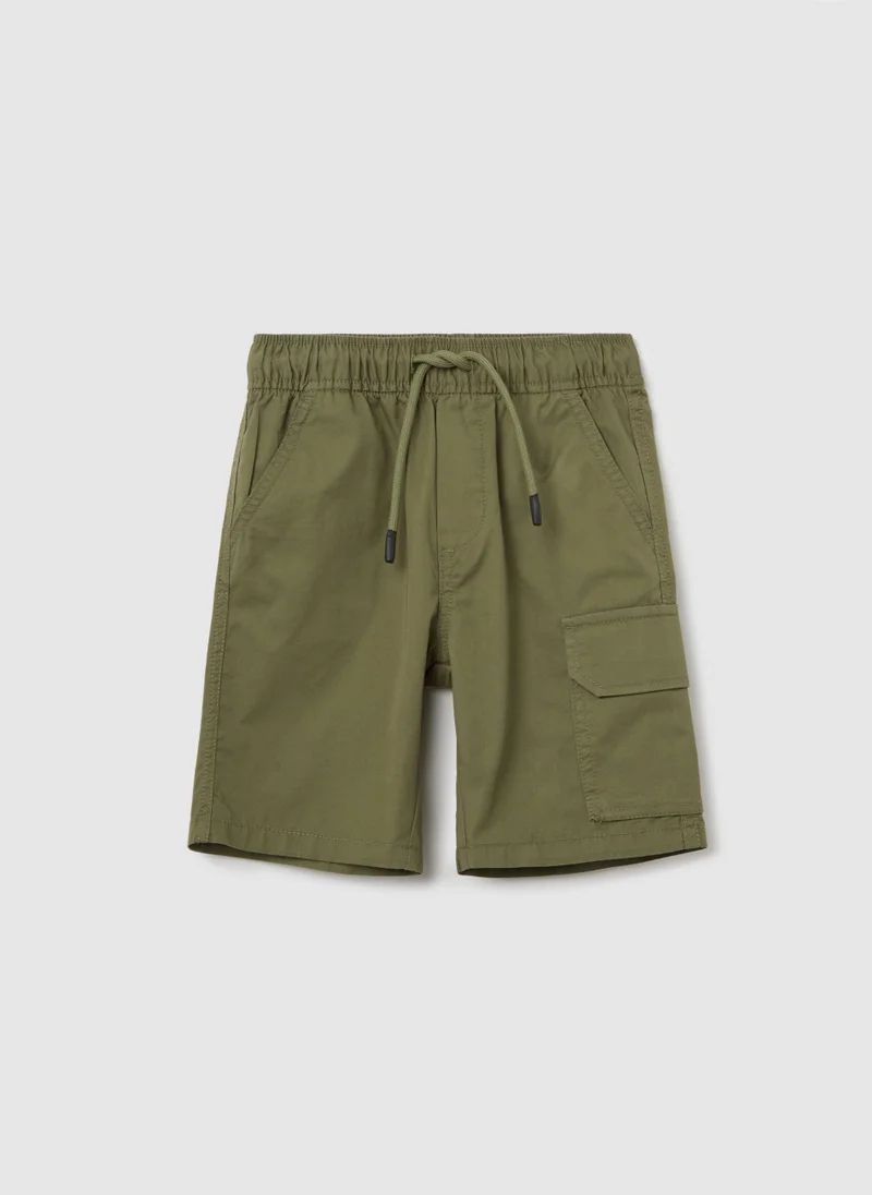 او في اس Cotton Poplin Green Cargo Shorts