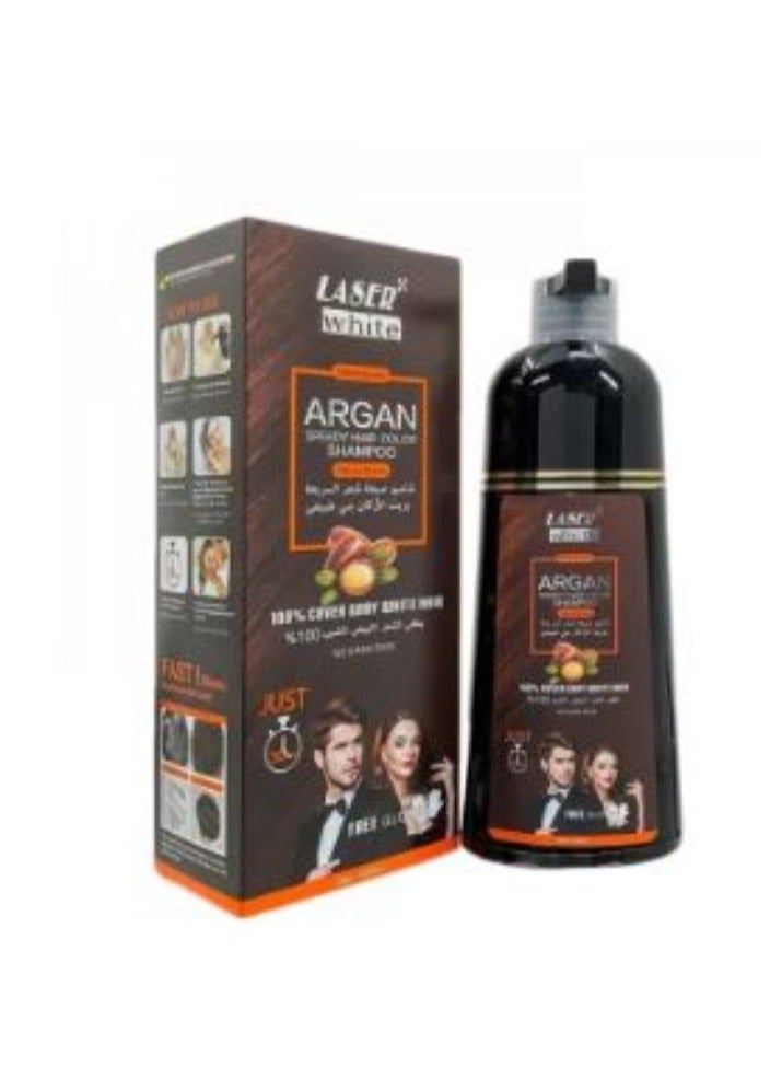 Laser White Argan Shampoo Hair Dye Brown 420 ml - Image 1