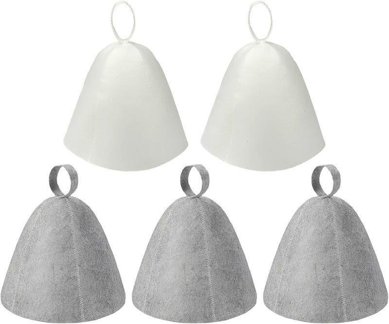 Gray & White Felt Sauna Hat, 5 Pcs Banya Hat Set, Quick Drying & Thermal Protection, Bathing Caps For Women And Men - Image 1