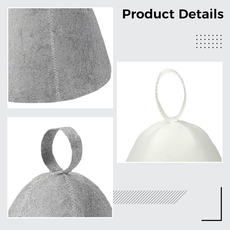 Gray & White Felt Sauna Hat, 5 Pcs Banya Hat Set, Quick Drying & Thermal Protection, Bathing Caps For Women And Men - Image 3