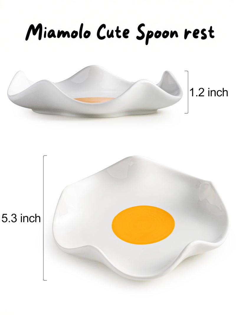 Miamolo Cute Spoon Rest for Stove Top, Ceramic Egg Spoon Holder for Kitchen Counter Spatula Holder, 5.3in Coffee Spoon Rest, Sunny-Side Up Funny Cooking Spoon Holder for Utensils, Kitchen DÃ©Cor - Image 5