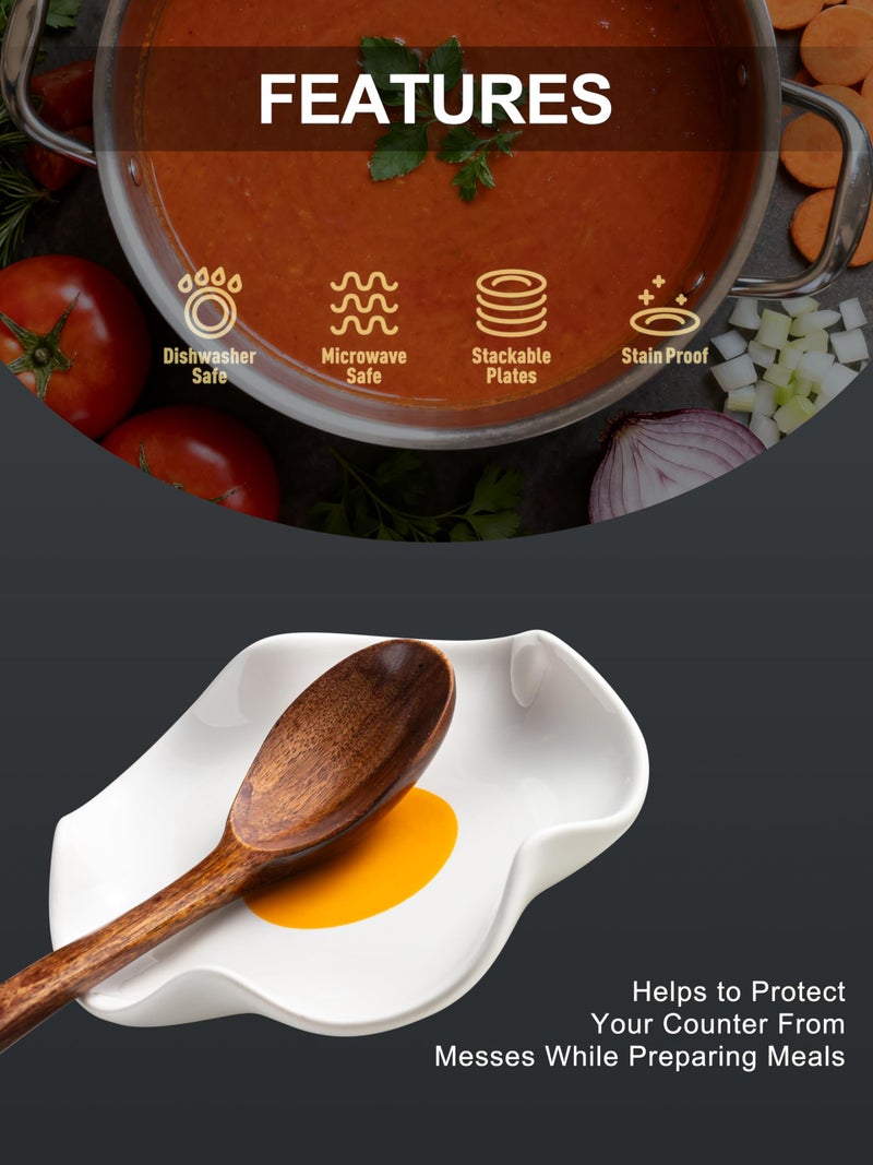 Miamolo Cute Spoon Rest for Stove Top, Ceramic Egg Spoon Holder for Kitchen Counter Spatula Holder, 5.3in Coffee Spoon Rest, Sunny-Side Up Funny Cooking Spoon Holder for Utensils, Kitchen DÃ©Cor - Image 4