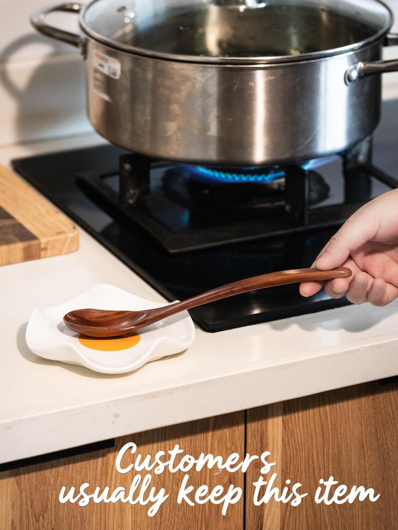 Miamolo Cute Spoon Rest for Stove Top, Ceramic Egg Spoon Holder for Kitchen Counter Spatula Holder, 5.3in Coffee Spoon Rest, Sunny-Side Up Funny Cooking Spoon Holder for Utensils, Kitchen DÃ©Cor - Image 3