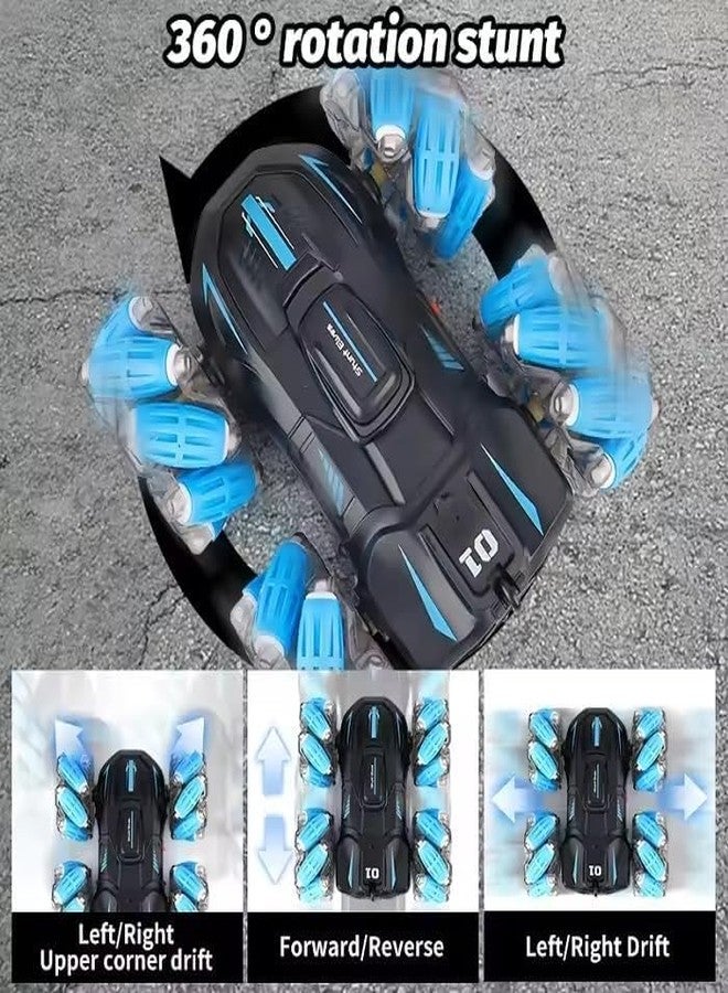سيارة Ruzarth 2.4G RC Stunt Car - سيارة دفع رباعي للطرق الوعرة مزودة بمستشعر إيماءات، دوران 360 درجة، أضواء LED، موسيقى وسباق عالي السرعة - لعبة تحكم عن بعد للأطفال والكبار، أفضل هدية (أزرق) - Image 3