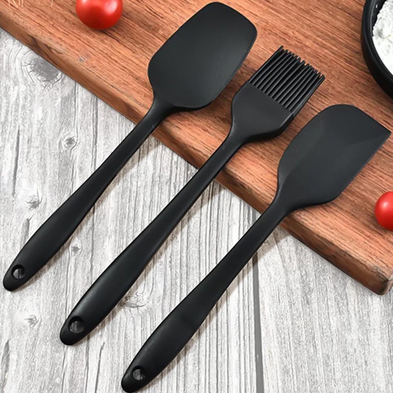 Frenchware Silicone Spatula for Kitchen (Set of 3, Black) Non Stick Small Spatula, Spoon & Brush for Cooking & Baking,Food-Grade & BPA-Free,Stainless Steel Core Heat-Resistant-40°C to 230°C (Black) - Image 5