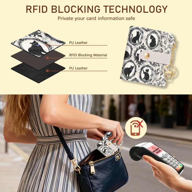 Jogjam Vintage Black Cats Rfid Ladies Wallet, Small Slim Thin Compact Credit Card Women Wallet, Art Aesthetics PU Leather Bifold Cash Zipper Coin Pocket for Female - Image 3