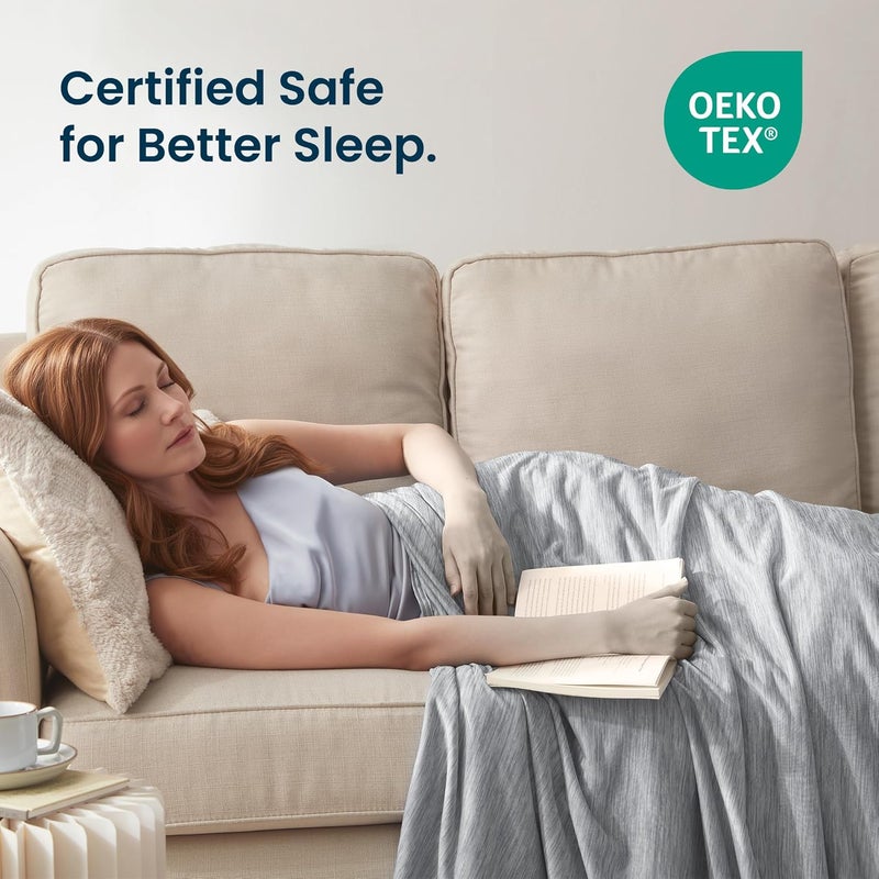 SLEEP ZONE بطانية تبريد من نانوتكس من سلسلة للأشخاص الذين يعانون من الحرارة أثناء النوم، بطانية باردة ذات وجهين، بطانية صيفية بحجم كوين، بطانية خفيفة الوزن وقابلة للتنفس للاستخدام على السرير (لون رمادي، ��قاس 90''x90'') - Image 5