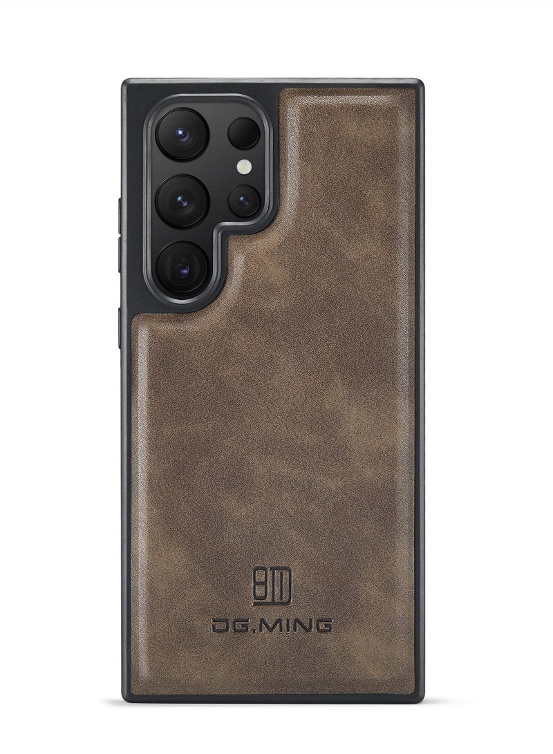 DGMING Case Cover Premium Leather Back with Logo CutOut Shockproof Compatible with Samsung Galaxy S24 Ultra (Coffe)  - Image 2