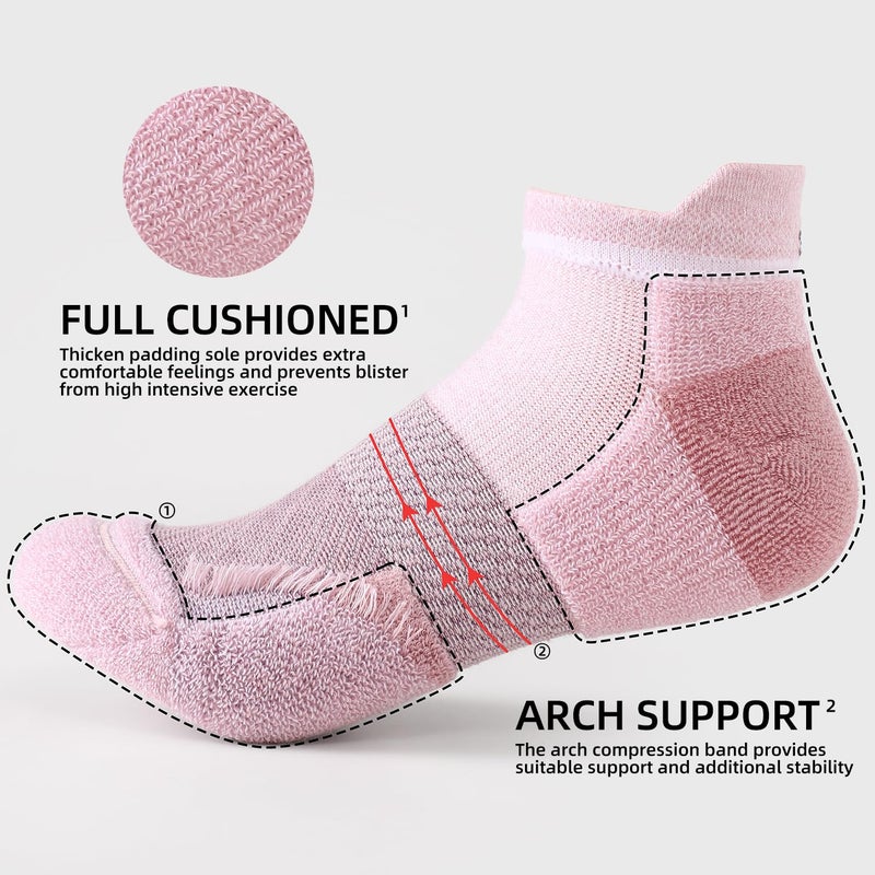 FITRELL 5 Pairs Ankle Running Socks for Women Athletic Cushioned Low Cut Tab Sports Socks, Rococo, Small - Image 4