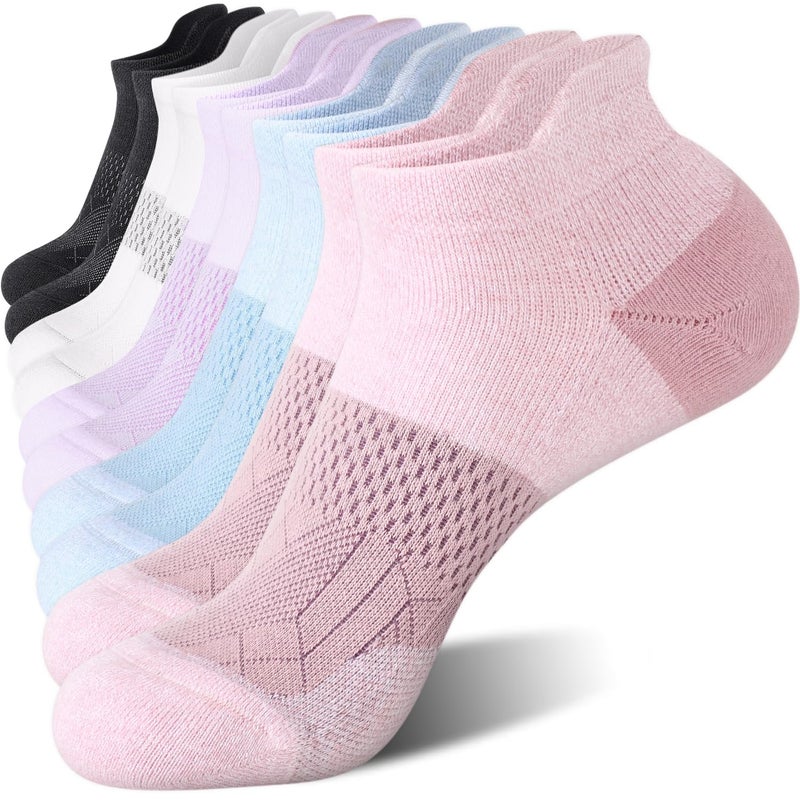 FITRELL 5 Pairs Ankle Running Socks for Women Athletic Cushioned Low Cut Tab Sports Socks, Rococo, Small - Image 1