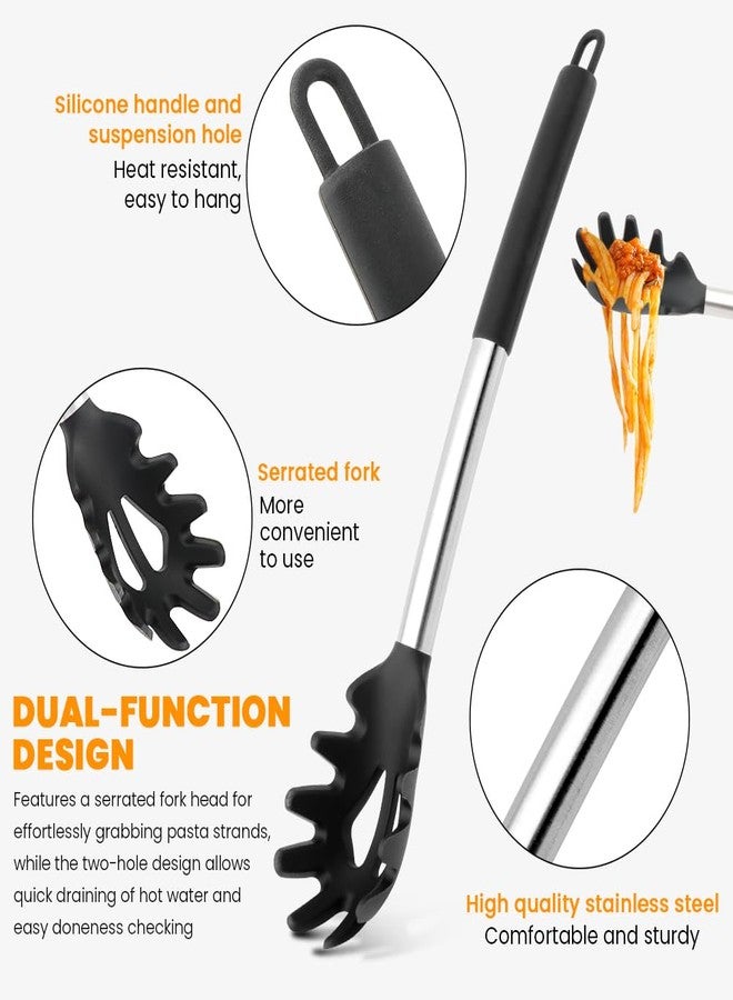 Calidaka Silicone Spaghetti Spoon & Pasta Tong With Pasta Measurer,Non-Stick Stainless Steel Handle Spaghetti Fork Set with Teeth,Spaghetti Tong Food Clip for Easy Serving of Noodles - Image 5