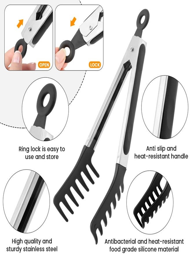 Calidaka Silicone Spaghetti Spoon & Pasta Tong With Pasta Measurer,Non-Stick Stainless Steel Handle Spaghetti Fork Set with Teeth,Spaghetti Tong Food Clip for Easy Serving of Noodles - Image 3