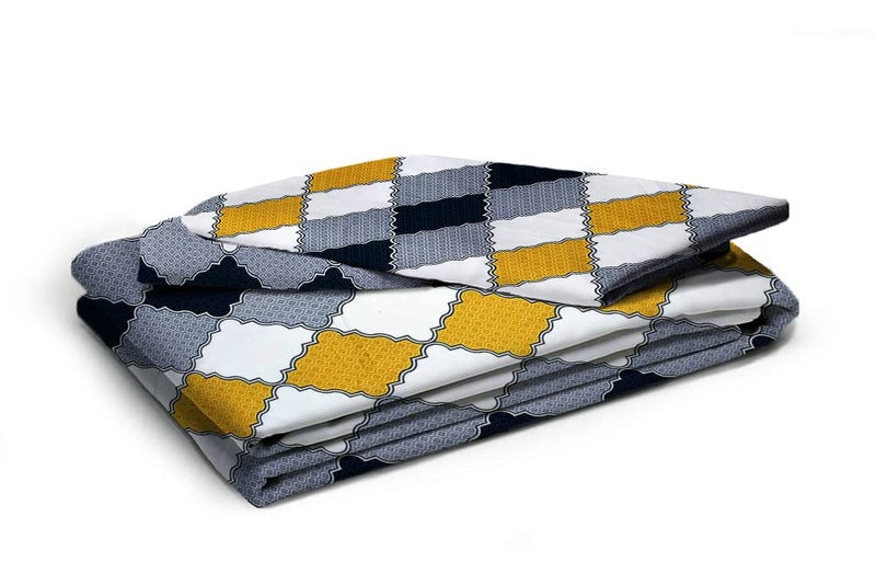 AEROHAVEN 180TC Glace Cotton Abstract Flat Double Bedsheet with 2 Pillow Covers - GCB22 - Grey, Yellow - Image 4