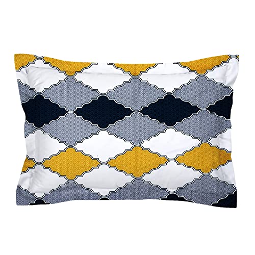 AEROHAVEN 180TC Glace Cotton Abstract Flat Double Bedsheet with 2 Pillow Covers - GCB22 - Grey, Yellow - Image 3