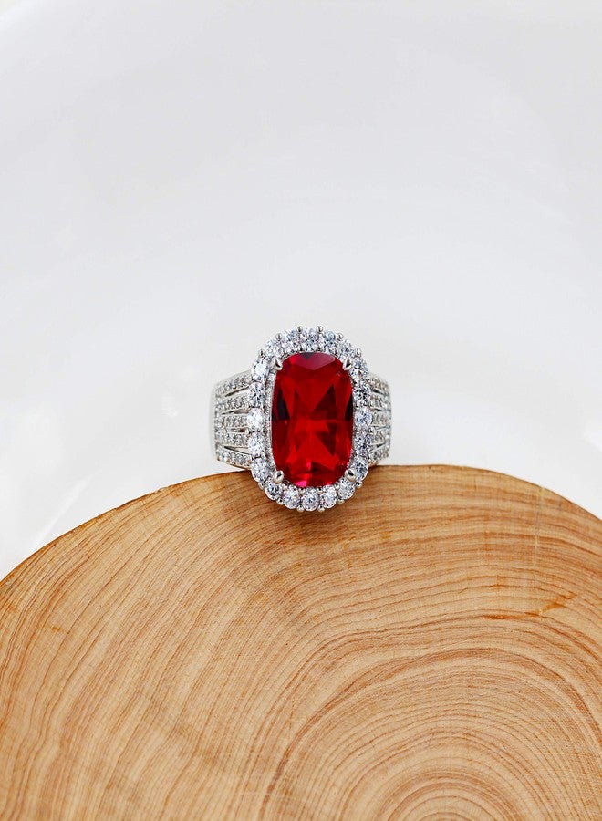 يولوفيدو خاتم من الذهب الأبيض المطلي من Uloveido مرصع بحجر ياقوت صناعي بوزن 5 قيراط، قابل للتعديل، وخاتم مميز مرصع بمجموعة من الزركون الأحمر للنساء Y987 - Image 5