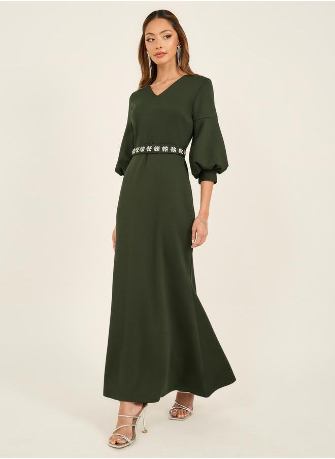 Styli Embellished Waistband 3/4th Sleeves Maxi Dress  - Image 2