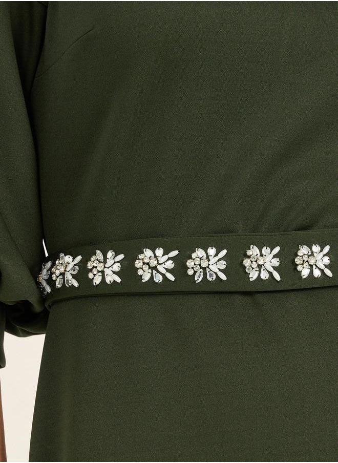 Styli Embellished Waistband 3/4th Sleeves Maxi Dress  - Image 5