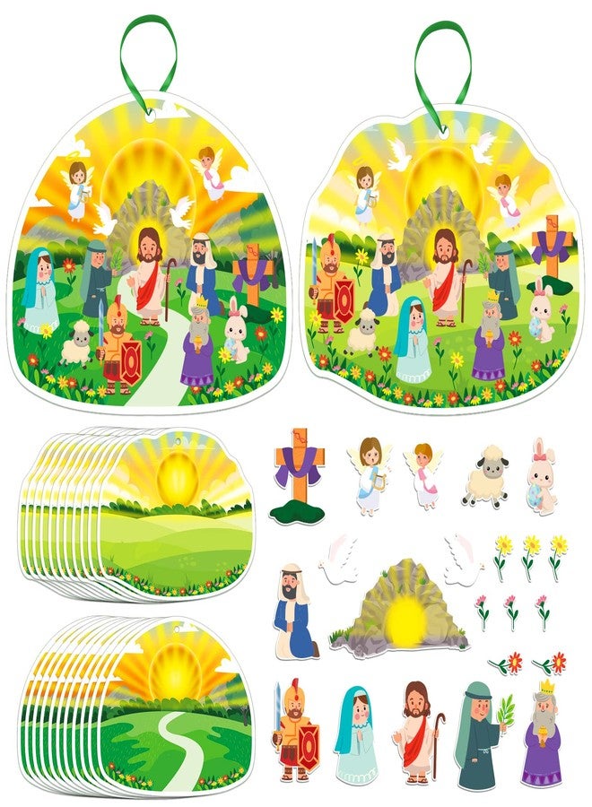 WhatSign 24 Sets Easter Resurrection Ornament Craft Kits - Make Your Own Jesus Story Scene Hanging Stickers Religious DIY Bible Activities for Sunday School, Church, He is Risen Party Decor - Image 1
