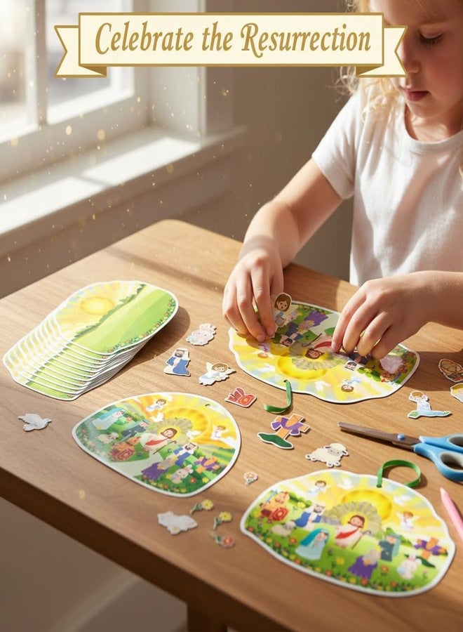 WhatSign 24 Sets Easter Resurrection Ornament Craft Kits - Make Your Own Jesus Story Scene Hanging Stickers Religious DIY Bible Activities for Sunday School, Church, He is Risen Party Decor - Image 2