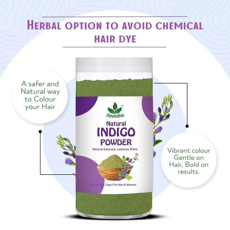 Havintha Organic Indigo Powder For Black Hair 250g Herbal Indigo LeafIndigofera Tinctoria Powder for Natural Hair Coloring No Added Colour Or Preservatives - Image 3