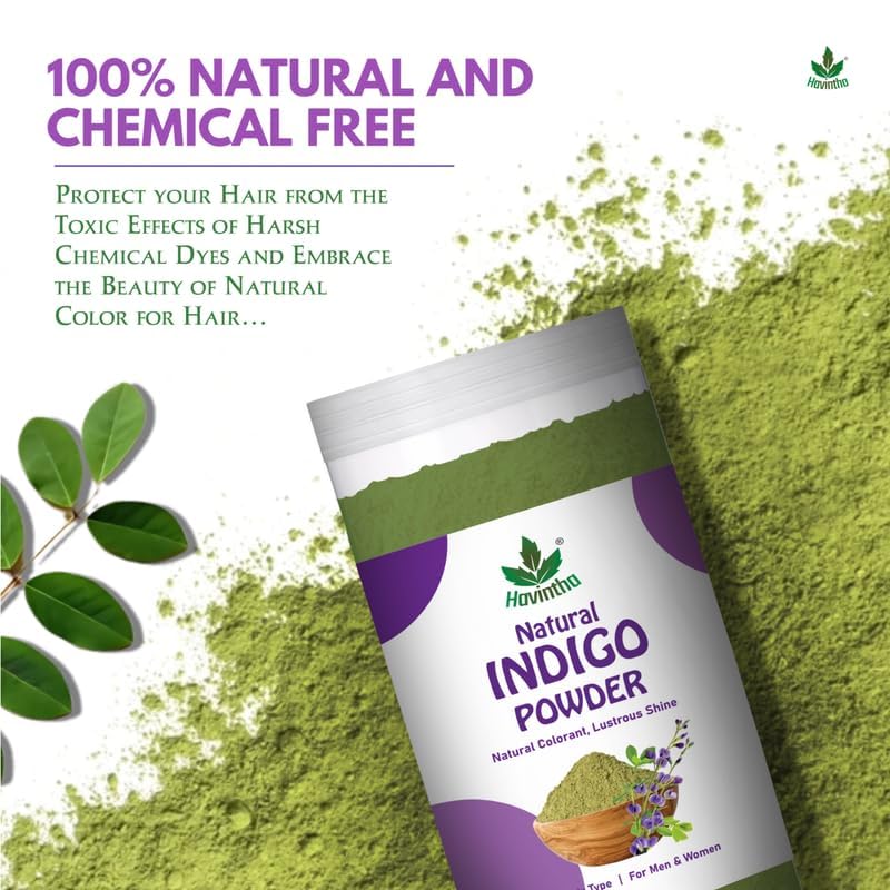 Havintha Organic Indigo Powder For Black Hair 250g Herbal Indigo LeafIndigofera Tinctoria Powder for Natural Hair Coloring No Added Colour Or Preservatives - Image 2