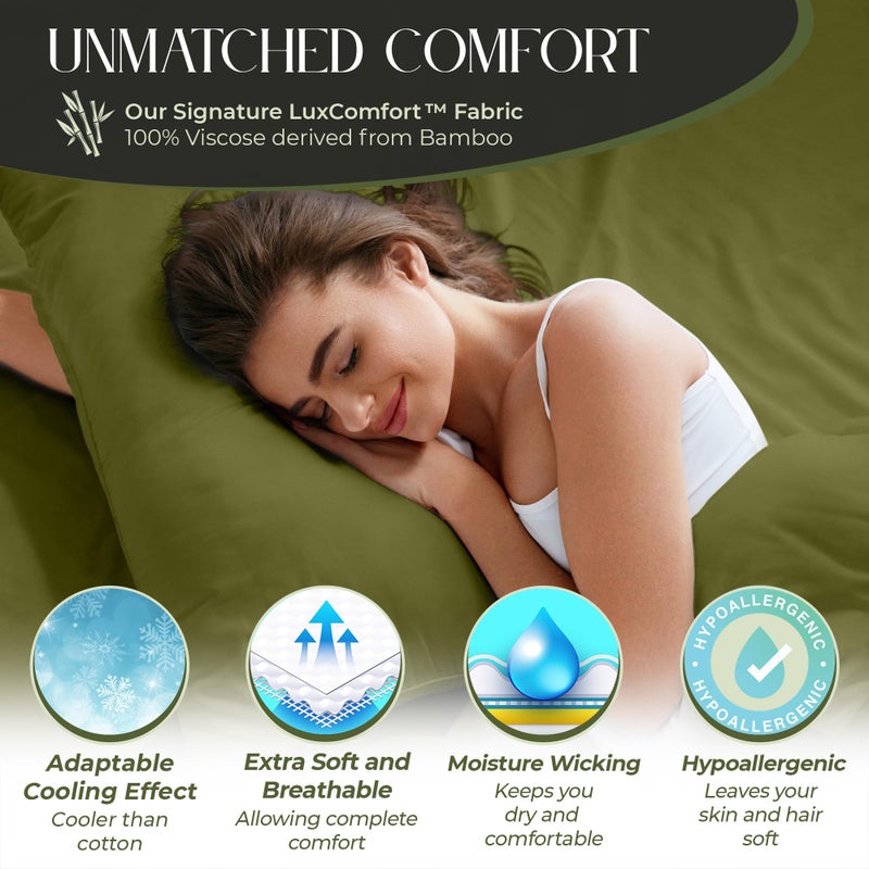 DECOLURE 100% Organic Viscose Derived from Bamboo Sheets Cal King Size 6pcs - Ultra Soft & Luxuriously Cooling 17"" Deep Pocket Double Stitching Perfect for Hot Sleepers - King Bed Sheets (Light Olive) - Image 2