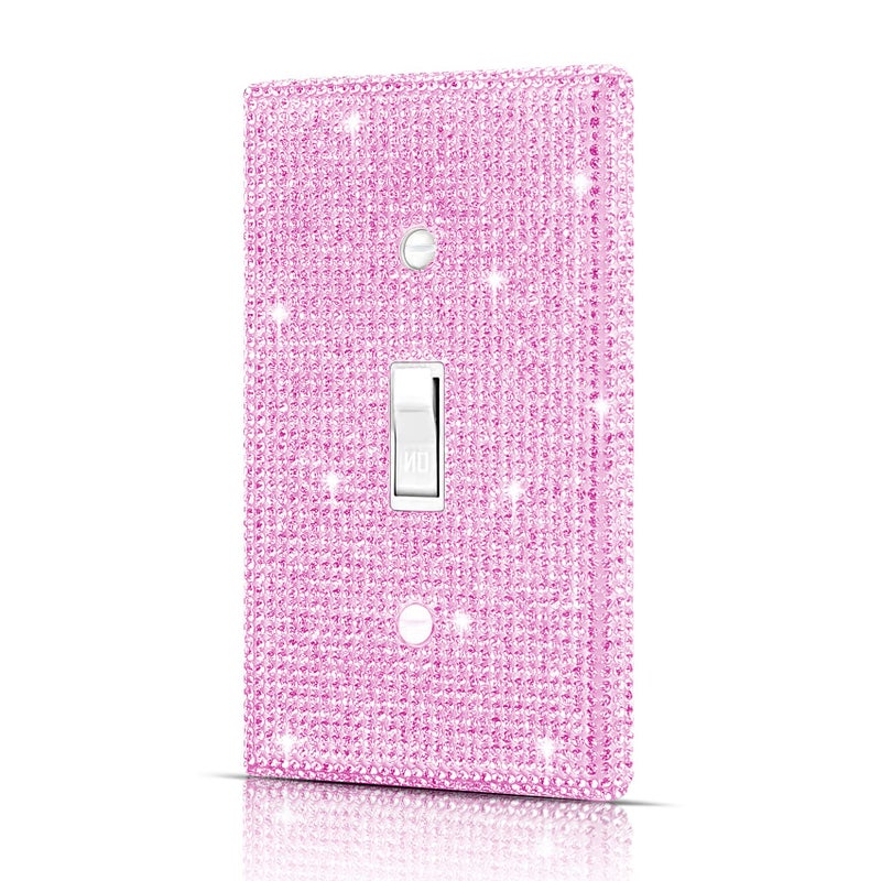 Dengduoduo Wall Plate Light Switch Cover  Standard Size 4.50 "" X 2.76 ""  Dengduoduo Silver Pink Rhinestones Bling Decorative Wall Plate Light Switch Outlet Cover For Bedroom Accessories Home Decor - Image 1