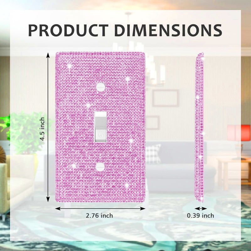 Dengduoduo Wall Plate Light Switch Cover  Standard Size 4.50 "" X 2.76 ""  Dengduoduo Silver Pink Rhinestones Bling Decorative Wall Plate Light Switch Outlet Cover For Bedroom Accessories Home Decor - Image 2