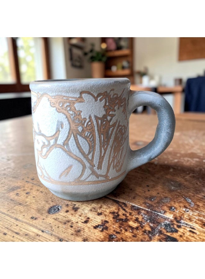 color zone pottery 200ml mug with a unique engraved design, microwave safe, handmade from pottery - Image 1