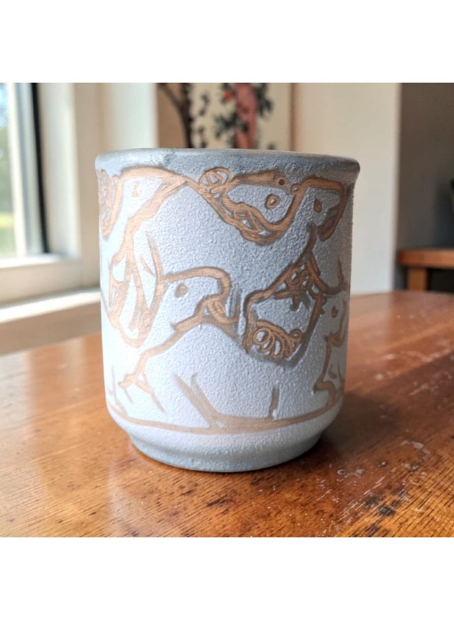 color zone pottery 200ml mug with a unique engraved design, microwave safe, handmade from pottery - Image 2