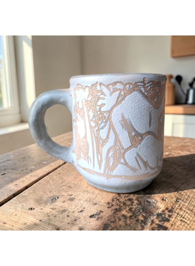 color zone pottery 200ml mug with a unique engraved design, microwave safe, handmade from pottery - Image 3